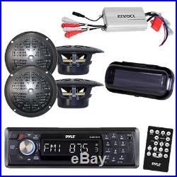 Pyle Marine AM/FM Radio Stereo System & Bluetooth & Cover 400W Amp 4 Speakers