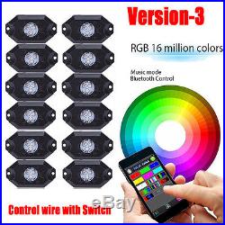 12PCS Waterproof RGB LED Multi-Color Offroad Rock Light Kits Wireless Bluetooth