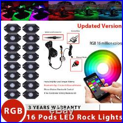 16 Pods RGB LED Multi-Color Offroad Rock Lights Strobe Wireless Bluetooth Trucks