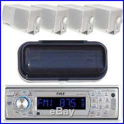 200Watt Marine Boat In Dash CD MP3 Aux Stereo Radio 4 3.5 Box Speakers +Cover