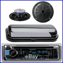 2013 Silver Marine Boat AM/FM Radio Stereo USB AUX Receiver WithCover & 2 Speakers