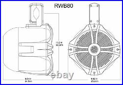 (2) Rockville 8 300w Marine Wakeboard Tower Speakers+Bluetooth Gauge Receiver