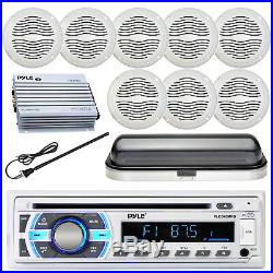 400W Marine Amplifier, Bluetooth CD Boat Radio, Cover, Antenna, 5 Speakers