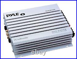 400W Marine Amplifier, White Bluetooth USB Radio, Antenna, 3.5 and 6.5Speaker Set