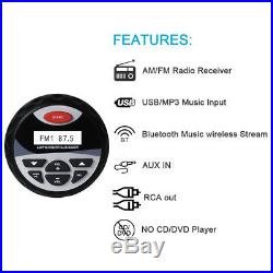 4Marine Radio Bluetooth Car Stereo+2 Way Boat Flush Mount Speakers