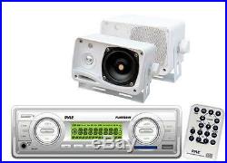 4X50 New Pyle Marine Boat USB Input MP3 Radio Player +2 White Box Speakers Pkg