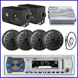 4 Black 100W Boat Speakers, 400W Amp, 3.5 Speakers, Antenna, USB Bluetooth Radio