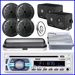 4 Black Boat Speakers, 400W Amp, 6.5 Speakers, Antenna, Cover, Bluetooth Radio