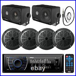 4 Pyle Boat 6.5 Speakers, Pyle Black Bluetooth USB Radio, 3.5 Speakers, Antenna