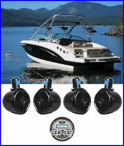 (4) Rockville 8 600w Marine Wakeboard Tower Speakers+Bluetooth Gauge Receiver