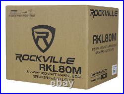 (4) Rockville 8 Black Marine LED Speakers+Bluetooth Receiver+Amplifier+Amp Kit