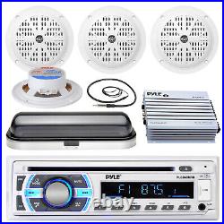 4 White 100W Boat Speakers, 400W Amplifier, Bluetooth USB Radio, Cover, Antenna