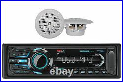 4 White 100W Marine Boat Speakers & BOSS Marine USB AUX Bluetooth AM FM Radio