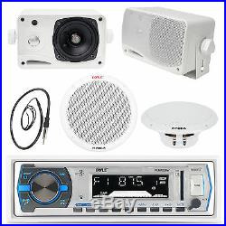 6.5 Marine 400W Speakers, 3.5 Speakers, Antenna, Pyle Bluetooth Boat USB Radio