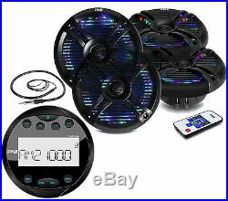 6.5 Multi Color LED Marine Speakers, Bluetooth AM FM Round Boat Radio, & Antenna