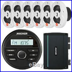 6x Marine JBL 8 Boat Speakers, Kicker Bluetooth USB Radio, Kicker 4CH Amplifier