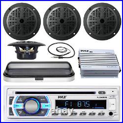 Black 6.5 Boat Speakers, Pyle USB Bluetooth Radio, Cover, Antenna, 400W Amplifier