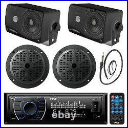 Black Bluetooth USB Boat Radio, 5.25 Boat Speakers, 3.5 Box Speakers, Antenna
