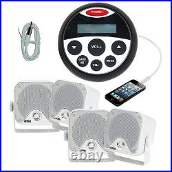 Bluetooth Marine Boat Audio Stereo Kit MP3/USB/FM/AUX/Radio+ 4 Speakers + Ant