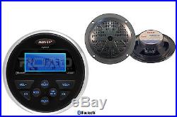 Bluetooth USB AUX AM FM Jensen Marine Radio, 2 Black 5.25 Marine Boat Speakers