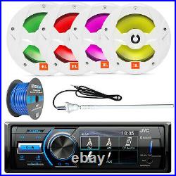 Boat Audio Bluetooth Marine USB AUX Radio, 4x JBL RGB LED Speakers, Antenna, Wire