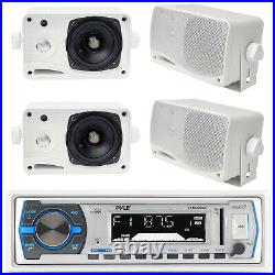 Boat Outdoor Pyle Radio Receiver AUX Input USB Slot Player 4 White Box Speakers