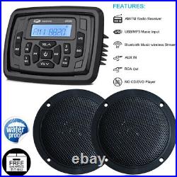 Boat Radio Marine Audio Package with Waterproof Stereo Speaker and FM AM Antenna