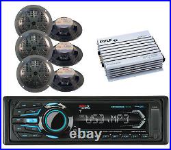Boss Boat AM FM AUX USB Bluetooth Radio&6 Black Marine Speakers, 400W Amplifier