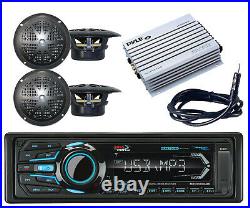Boss USB Bluetooth AM FM iPod Radio, 400W Amplifier, Antenna, 4 Black Boat Speakers