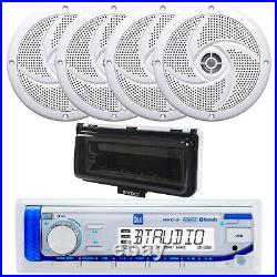 Dual Electronics MXD13 Marine Radio, 4x 5.25 180W Boat Speakers, Cover (White)