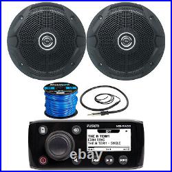 Fusion MS-RA55 Bluetooth Radio, 2x 6.5 180W Black Boat Speaker, Wire, Antenna