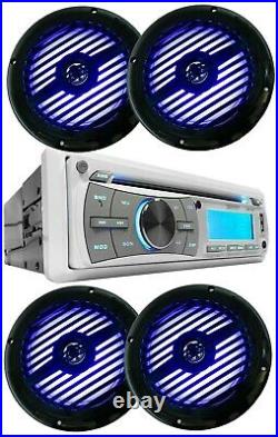 Gravity Marine Boat CD/AM/FM Receiver +4x Gravity 6.5 Marine Speakers Black