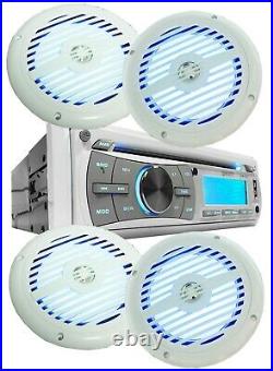 Gravity Marine Boat CD/AM/FM Receiver +4x Gravity 6.5 Marine Speakers White
