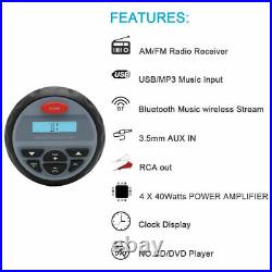 Herdio 3 Boat Speakers 4 Bluetooth Marine Audio Boat Radio AM FM Antenna US