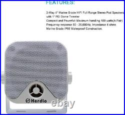 Herdio 4 Bluetooth Marine Boat Radio Receiver+4Surface Mount Speakers+Antenna
