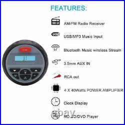 Herdio 4 Marine Bluetooth Gauge Radio Stereo Audio Mp3 Player +3 Boat Speakers