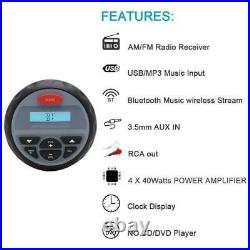 Herdio 4 Waterproof Marine Bluetooth Stereo AM FM Radio+ 4 Boat Speakers Audio