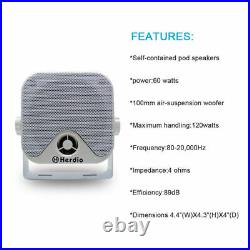 Herdio Marine Waterproof Bluetooth Stereo AM FM Radio Audio+4 Box Boat Speakers