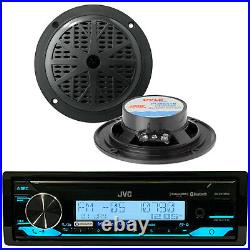 JVC KD-X37MBS Marine Bluetooth AUX USB Radio Receiver, 2x 4 Black Boat Speakers