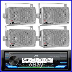 JVC KD-X37MBS Marine Boat Bluetooth USB AUX Radio Stereo, 4x Silver Box Speakers