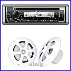 Kenwood KMR-D382BT 1DIN Receiver with 2x 6.5 100W 2Way White Marine Boat Speakers
