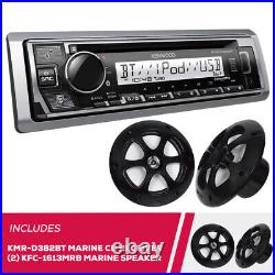 Kenwood KMR-D382BT Marine CD Receiver & 2 Pack KFC-1613MRB 6.5 Marine Speakers