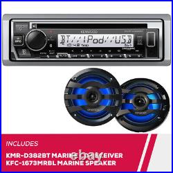 Kenwood KMR-D382BT Marine CD Receiver & KFC-1673MRBL 6.5 2-Way Marine Speakers