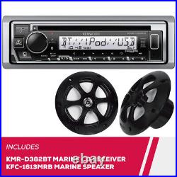 Kenwood KMR-D382BT Marine CD Receiver and KFC-1613MRB 6.5 2-Way Marine Speakers