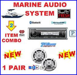 Kenwood Marine Boat Bluetooth Usb Aux Mp3 Radio + 2 X White Marine Speakers