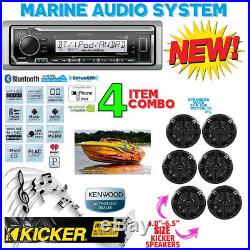 Kenwood Marine Boat Kmr-322bt Radio + (3) Pairs Kicker Marine Bkm604b 6.5' Km604