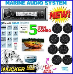 Kenwood Marine Boat Kmr-322bt Radio + (4) Pairs Kicker Marine Bkm604b 6.5' Km604