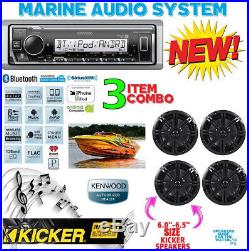 Kenwood Marine Boat Kmr-325bt Radio + (2) Pairs Kicker Marine Bkm604b 6.5' Km604