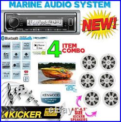 Kenwood Marine Boat Kmr-m322bt Radio + (3) Pairs Kicker Marine Bkm604w 6.5' M604