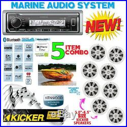 Kenwood Marine Boat Kmr-m322bt Radio + (4) Pairs Kicker Marine Bkm604w 6.5' M604